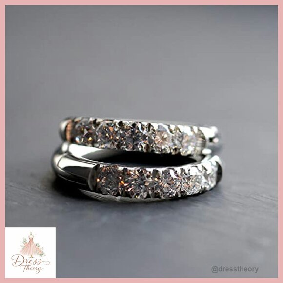 316L Surgical Steel Huggie Hoop Earrings with Cubic Zirconia - Picture 6 of 8